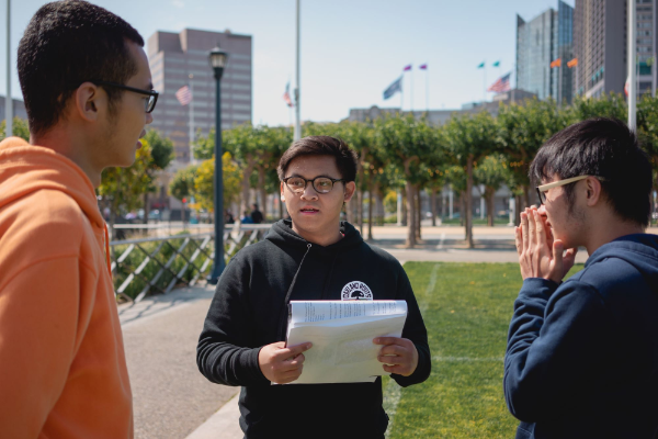 Students discuss political issues at Civic Center